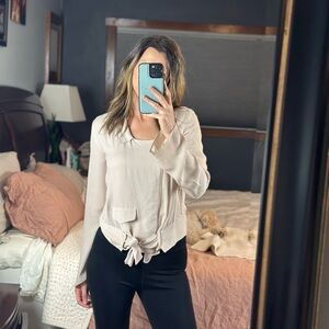 Zara Woman 100% Mulberry Silk Zip-Up Blouse | Size L | Blush Pink